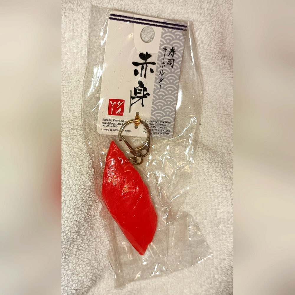 Tuna Sushi Keychain Daiso Red White & Silvertone Kitsch Sealed NWT